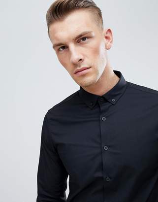 ASOS Slim Shirt In Black With Button Down Collar