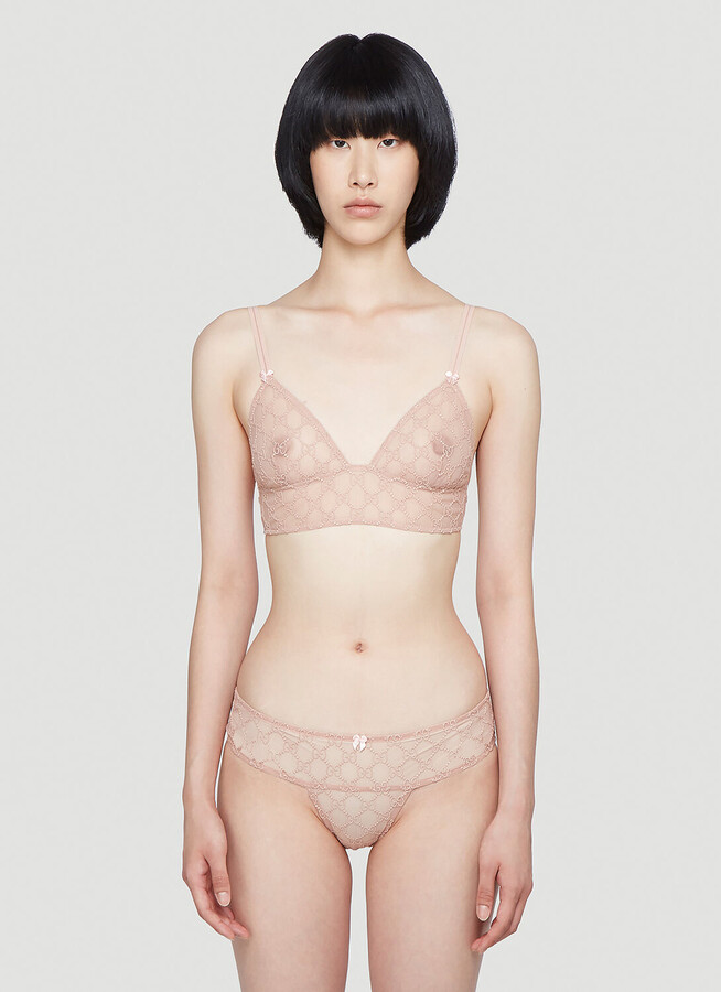 Gucci Gg Logo Sheer-lace Lingerie Set, Woman Underwear Black Xs