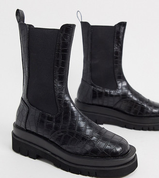 Z_Code_Z Wide Fit Nora mid calf chunky chelsea boots in black croc