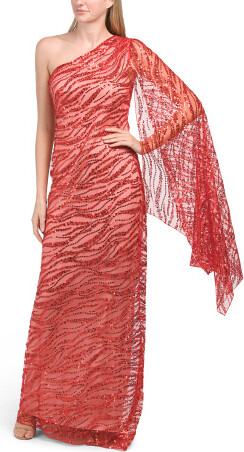 One Shoulder Gown With Cape Sleeve for Women | Polyester