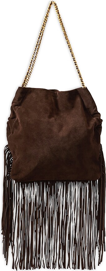Veronica Beard Large Suede Fringe Slouch Shoulder Bag