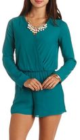 Thumbnail for your product : Charlotte Russe Long Sleeve Chiffon Wrap Romper