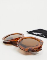 Thumbnail for your product : ASOS DESIGN frame hexagon oversized 70s sunglasses in tort - BROWN