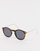 Thumbnail for your product : ASOS DESIGN round sunglasses with metal arms in tort with polarised lens