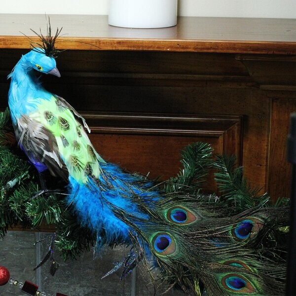 23.5" Regal Peacock Blue and Green with Closed Tail Feathers Peacock Christmas Decoration
