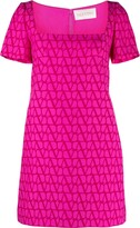 Pink Monogram-Print Short-Sleeve Dres 