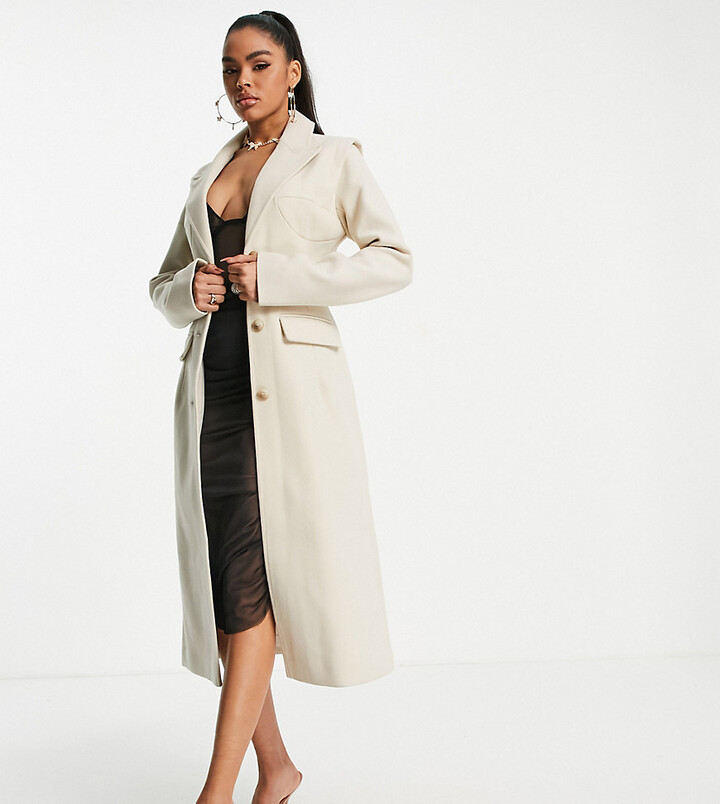 Asyou sculptured longline coat in black Clearance
