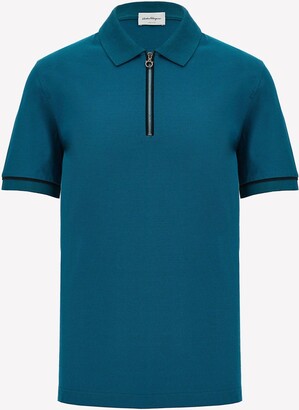 Ferragamo Half-Zip Polo T-shirt with Gancini Embroidery