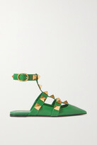 Thumbnail for your product : Valentino Garavani Roman Stud Leather Point-toe Flats - Green