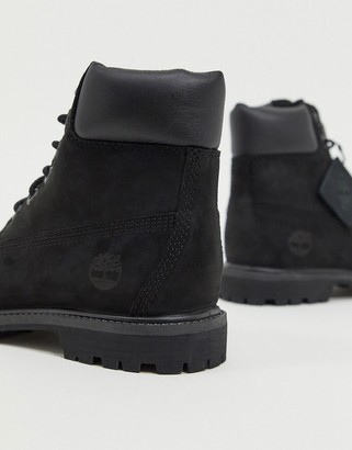Timberland 6 inch premium lace up flat boots in black