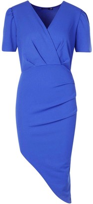 boohoo Wrap Front Ruched Side Asymetric Midi Dress