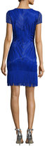 Thumbnail for your product : Aidan Mattox Short-Sleeve Beaded Fringe-Trim Cocktail Dress, Cobalt