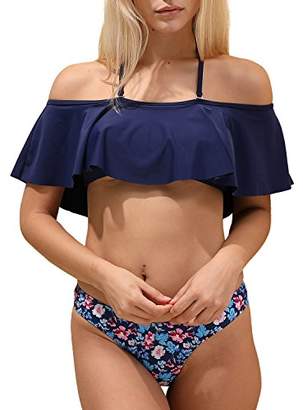 DD&MM Ruffle Off Shoulder Floral Print Bikini Set