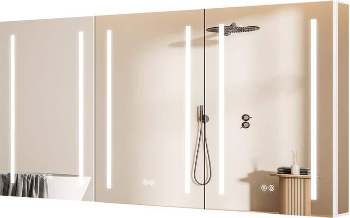 Zeafive Reco 60 in. W x 30 in. H Recessed /Surface Mount Rectangular White LED Medicine Cabinet with Mirror and Lights Anti-Fog