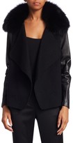 Thumbnail for your product : Halston Faux Fur Collar Leather-Sleeve Jacket