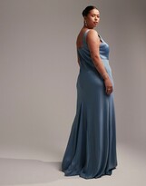 Thumbnail for your product : ASOS Curve ASOS DESIGN Bridesmaid Curve satin square neck maxi dress in dusky blue