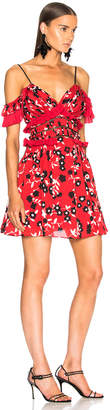 Self-Portrait Cold Shoulder Floral Print Mini Dress in Red | FWRD
