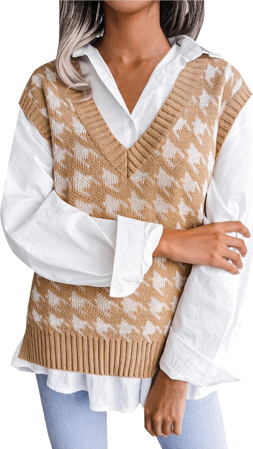 Lobster Sweater Women Sweater Vest Women Cute Colorblock Graphic Y2k Cap Sleeve Vneck Knitted Tank Top Vintage Loose Pullover Sweater Gilet Black At Women's Clothing Store Trendy Clothes