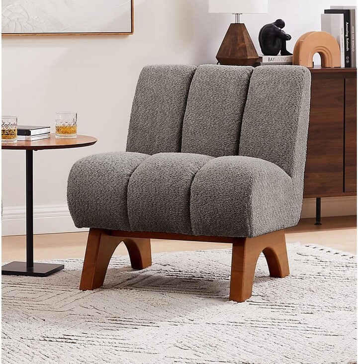 Art Leon COZY Gray Fabric Accent Slipper Chair with Wood Legs