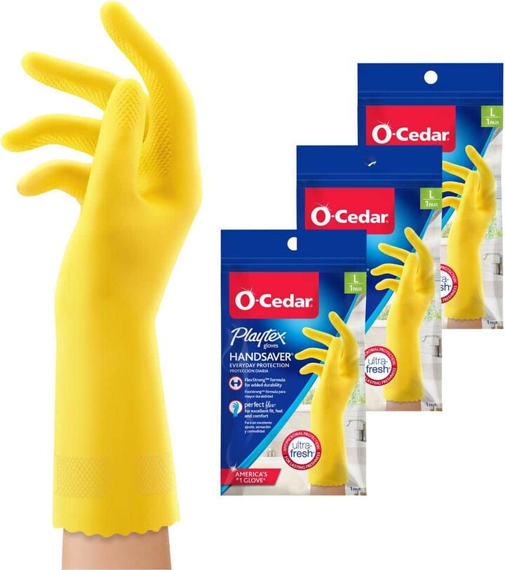 O-Cedar Playtex Handsaver Large Yellow Latex/Neoprene/Nitrile Gloves (1-Pair)(3-Pack)