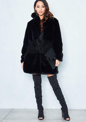 Missy Empire Florence Black Faux Fur Shaggy Detail Coat