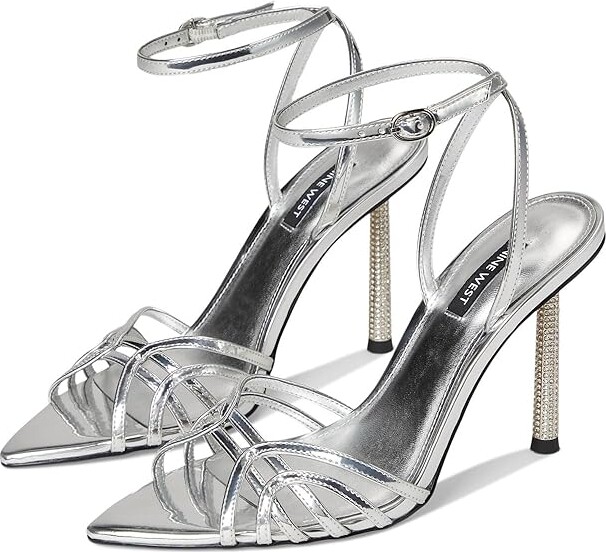 Nine West Paxal Women's Wedge Shoes Silver Mirror Metallic : 5.5 M Leather/Rubber