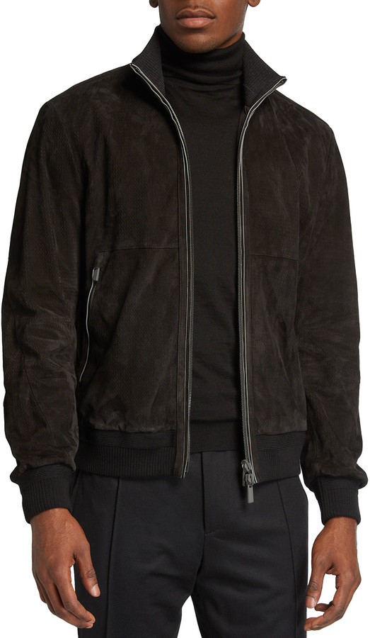 zegna leather bomber jacket
