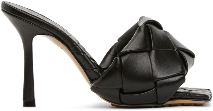Bottega Veneta Black Intrecciato Lido Heeled Sandals