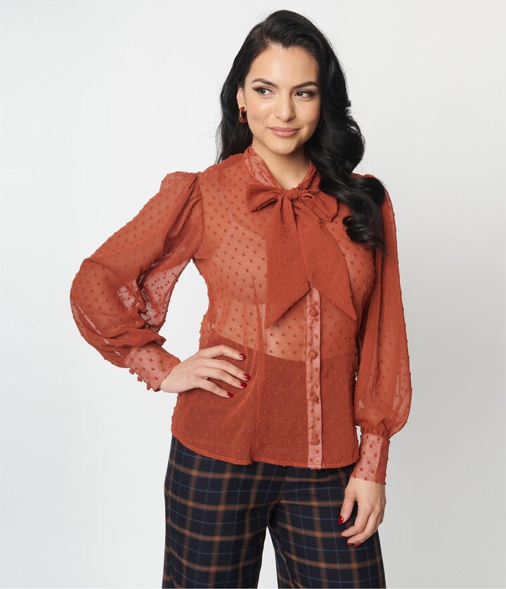 Unique Vintage Rust Clip Dot Gwen Blouse