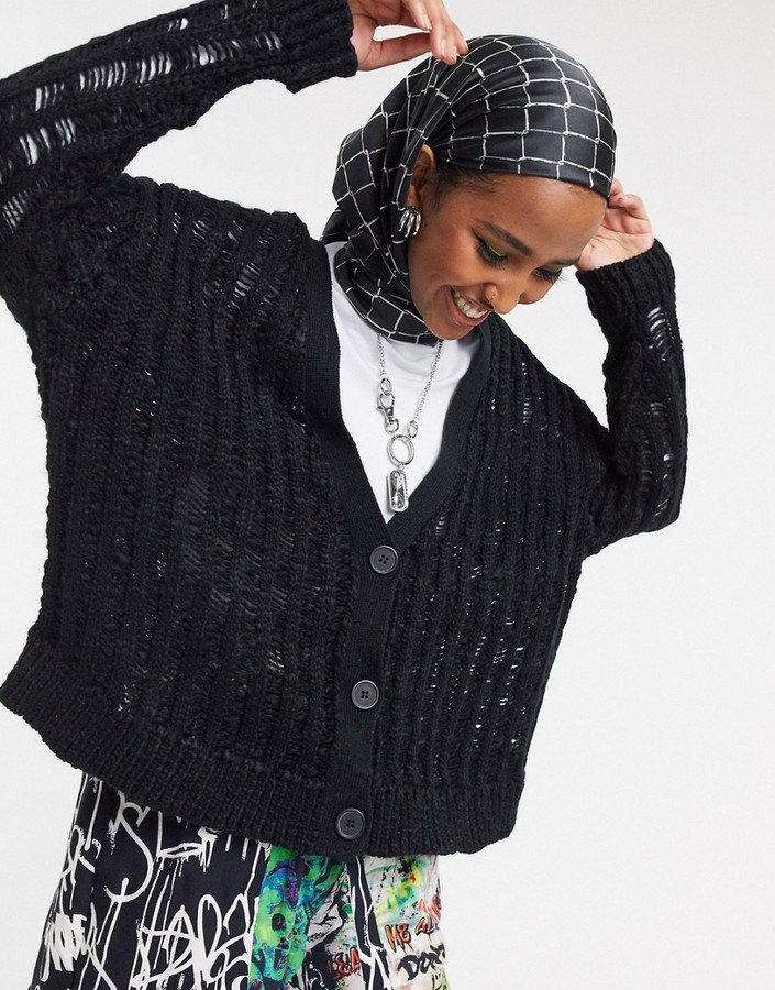 oversized chunky knit cardigan black