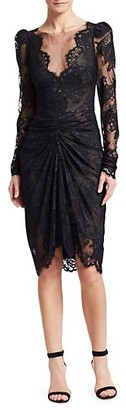 Monique Lhuillier Long-Sleeve Lace Cocktail Dress