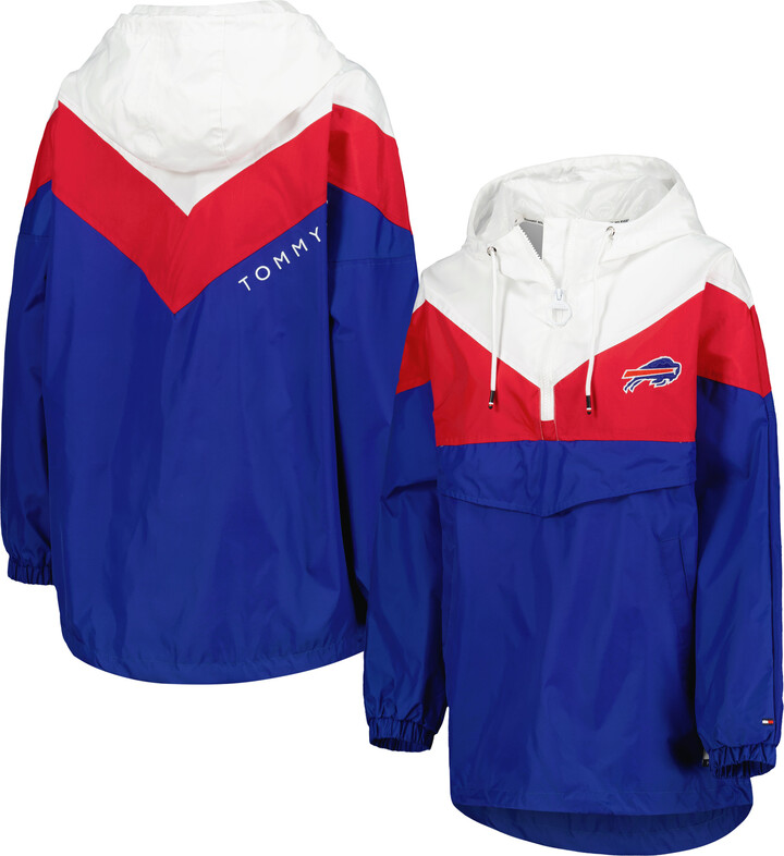 Tommy Hilfiger Women's White/Red Buffalo Bills Staci Half-Zip Hoodie Windbreaker Jacket