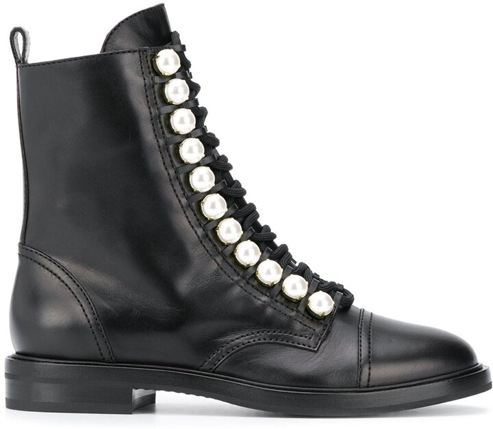 leather boots with pearls