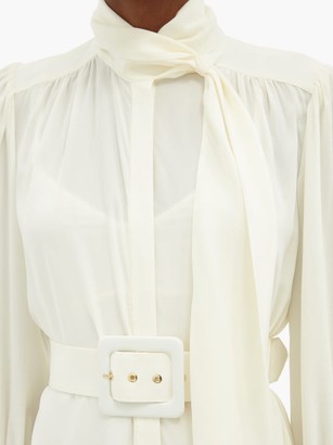 Zimmermann Belted Pussy-bow Silk Shirt Dress - Ivory
