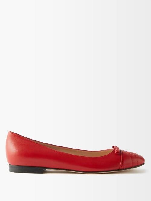 Gucci GG Marmont Leather Ballet Flats - Red - ShopStyle