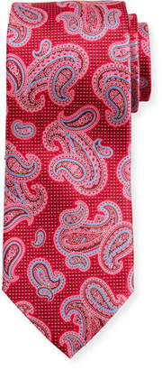 Canali Printed Paisley Silk Tie, Red