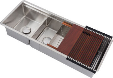 eModern Decor CozyBlock 48" L x 19" W Double Basin Undermount Kitchen Sink with Basket Strainer