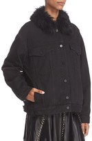Thumbnail for your product : Alexander Wang Women's Denim Boyfriend Jacket With Genuine Shearling Trim
