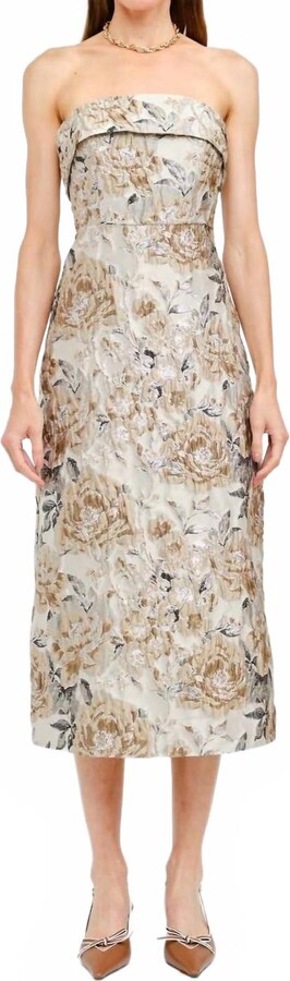 Sofie the Label Strapless Floral Printed Jacquard Dress In Taupe