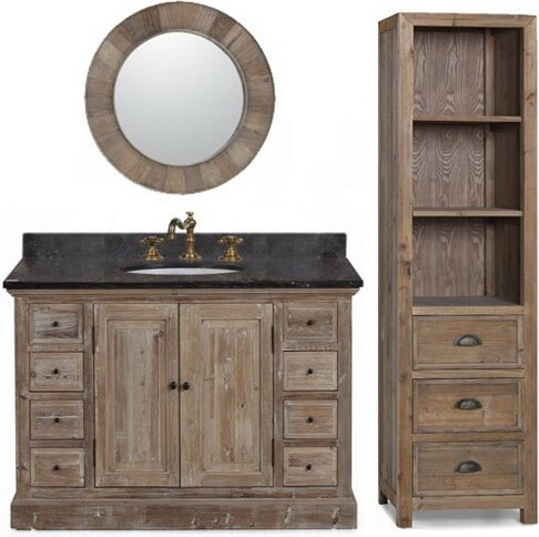 InFurniture 48inch Marble Top Single Sink Rustic Bathroom Vanity with