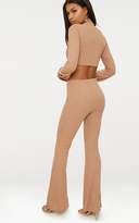 Thumbnail for your product : PrettyLittleThing Camel Rib Knit Wide Leg Co Ord Set