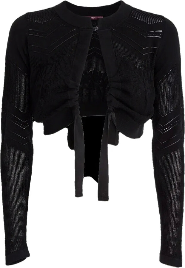 High Tie-Front Textured Knit Bolero