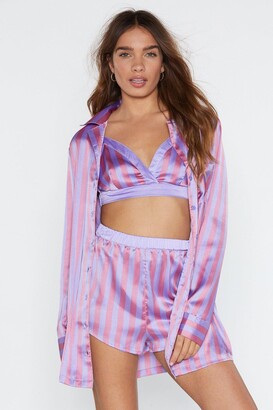 Nasty Gal Womens Satin Striped 3 Piece Pyjama Set - Pink - 10