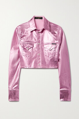 Dolce & Gabbana Pop Cropped Metallic Coated-denim Jacket - Pink