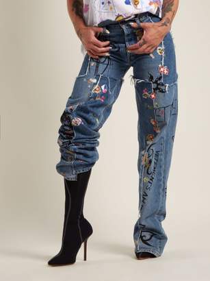 Vetements Sticker Mid-rise Straight-leg Jeans - Womens - Light Blue