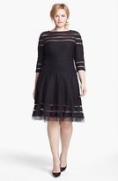 Thumbnail for your product : Tadashi Shoji Mesh Stripe Fit & Flare Dress (Plus Size)