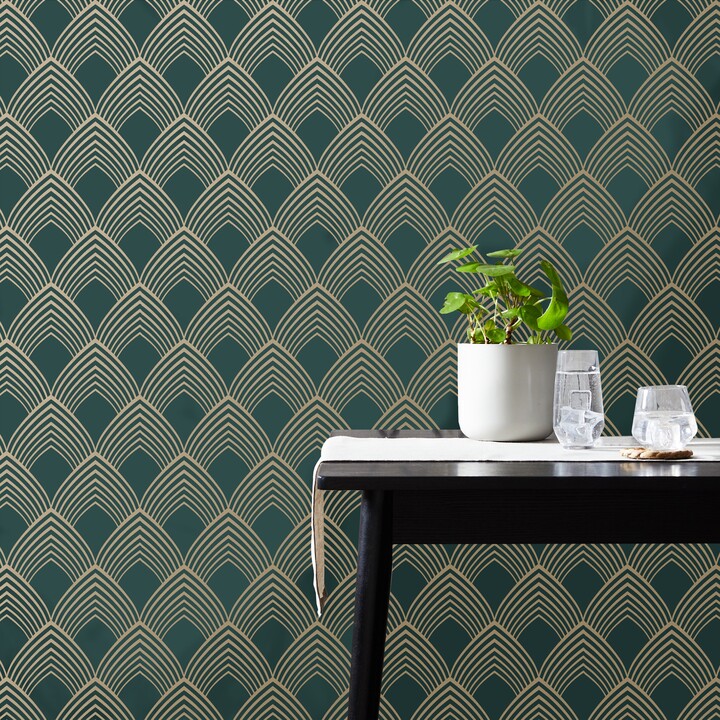 Dunelm Arches Metallic Emerald Gold Wallpaper Green/Gold - ShopStyle Decor