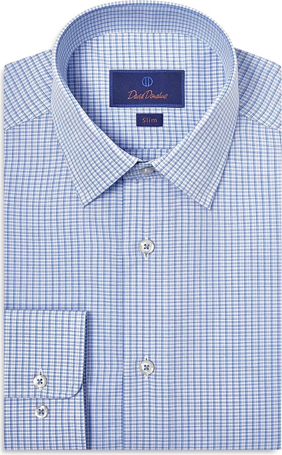 David Donahue Slim Fit Poplin Check Dress Shirt