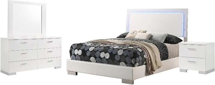 Coaster Fine Furniture Felicity 4-piece Eastern King Bedroom Set with LED Headboard Glossy White