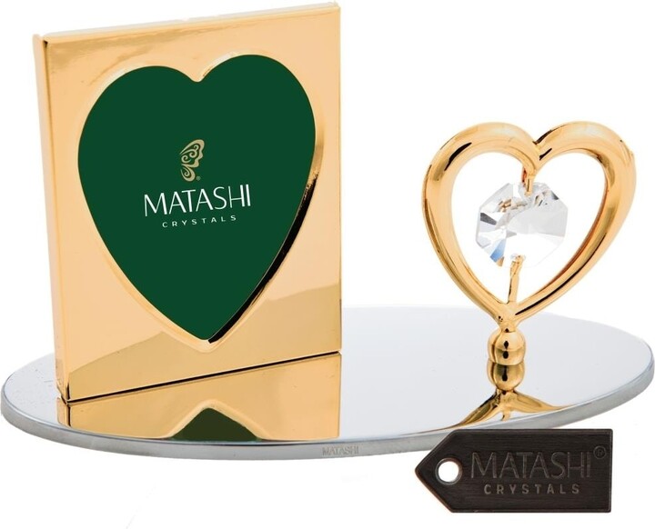 Matashi 24K Gold Plated Picture Frame with Crystal Heart Figurine